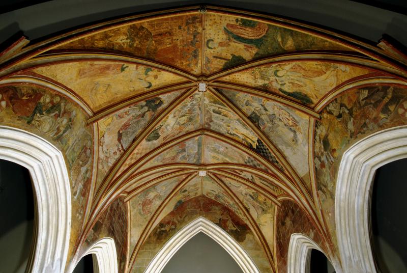 Kernascleden, église Notre-Dame, vue générale de la voûte du chœur, seconde moitié du XVe siècle. Copie de peinture murale réalisée en 1947-1949