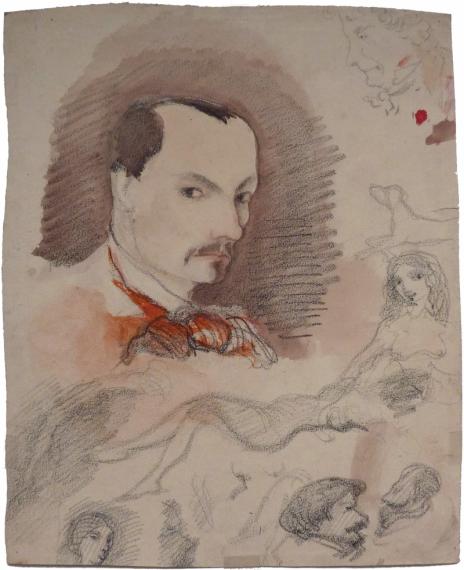 Autoportrait et croquis, Charles Baudelaire, entre 1844 et 1847